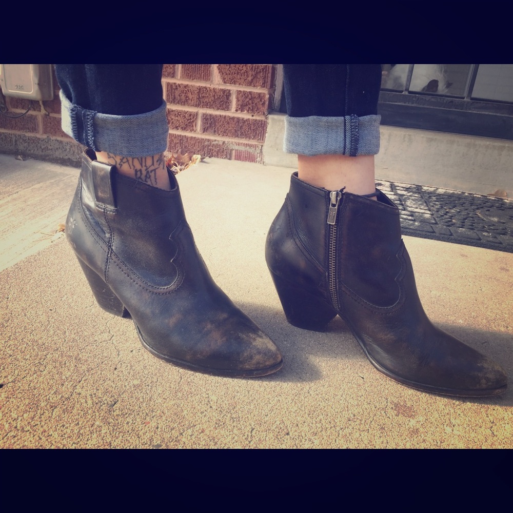 Distressed Frye ankle boots